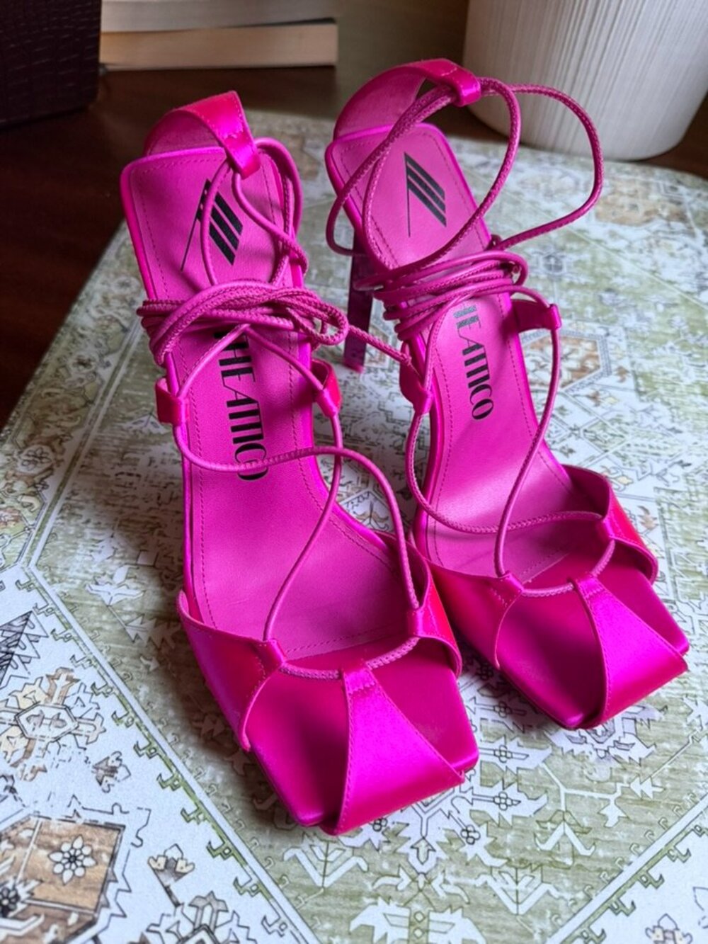 The Attico Adele Lace-Up Satin Sandals - Fuchsia - Size 9